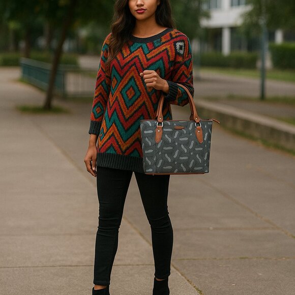 Handcrafted Olive Green Print Fabric Top Handle Handbag, Ladies Satchel Purse - Picture 2 of 11